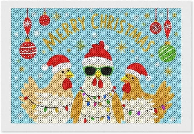 AIVKIEJK Diamond Painting Kits for Adults - Christmas Rooster Santa Hat & Fashion Glasses Painting DIY 5D Full Drill Diamond Dots Paintings with Diamonds Gem Art and Crafts Home Decor 8"x12"
