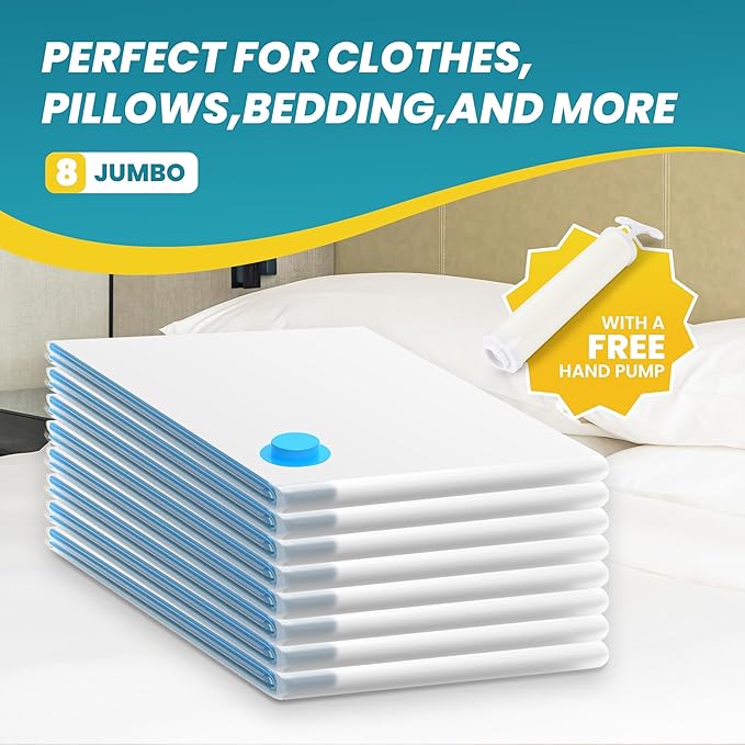 Vacuum Storage Bags, 8-Jumbo Space Saver Vacuum Storage Bags, Vacuum Seal Bags for Clothing, Clothes, Comforters and Blankets