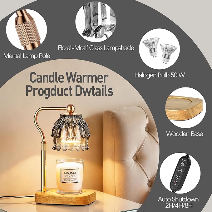Candle Warmer Lamp with Timer - Flower Design Electric Wax Melting Wax Lamp for Jar Candles, Gift for Women, Mom, Christmas, Birthday,Home Decor