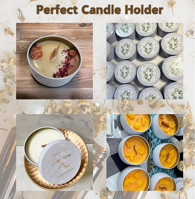 ZENFUN 24 Pieces White Candle Tins, 6 oz Candle Tin with Lids for DIY Candles Making,Candle Jars Bulk, Bulk Candle Containers for Candle Making, Arts & Crafts, Candle Storage, Party Supplies