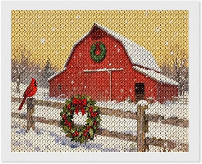 AIVKIEJK Diamond Painting Kits for Adults - Christmas Winter Cardinal, Red Barn Scene Painting DIY 5D Full Drill Diamond Dots Paintings with Diamonds Gem Art and Crafts Home Decor 16"x20"