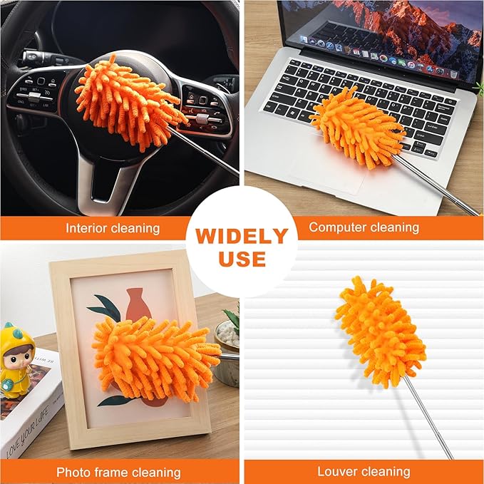 Microfiber Duster for Cleaning, YIMICOO 4PCS Hand Washable Dusters with Extension Pole, Extendable Cleaning Supplies for Home,Office,Car,Window,Furniture,Ceiling Fan