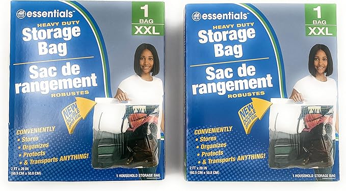 Essentials Heavy Duty Storage Bags XXL 2 Pack Space Saver (Bundle with KC Tingamajig) Everyday Essential Stores Organize Protect Transport Anything