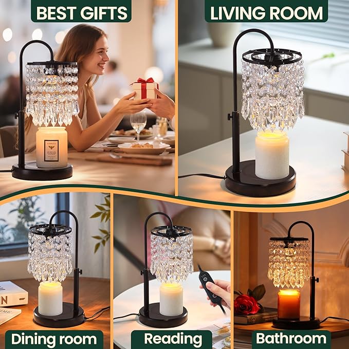 Candle Warmer Lamp with Timer Dimmer and 3 Bulbs, Lamp Candle Warmer with Marble Base,Wax Melt Warmer for Jar Candles, Birthday Gifts for Women Mom, House Warming Gifts New Home Decor