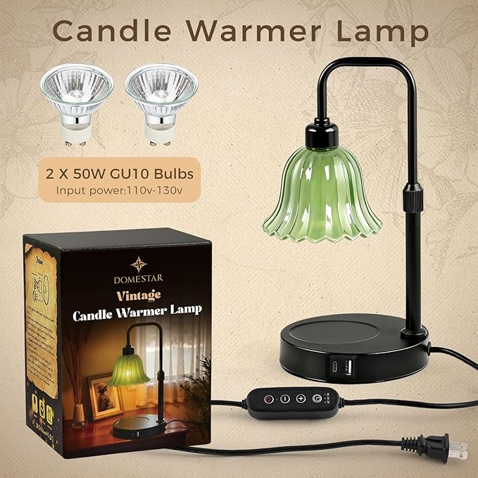 DomeStar Flower Candle Warmer Lamp, Adjustable Height Wax Melting Unique Lamp with Timer & Dimmer, Vintage Bedroom Decor for Scented Jar Candles - Ideal for Housewarming Birthday Valentine's Day Gifts