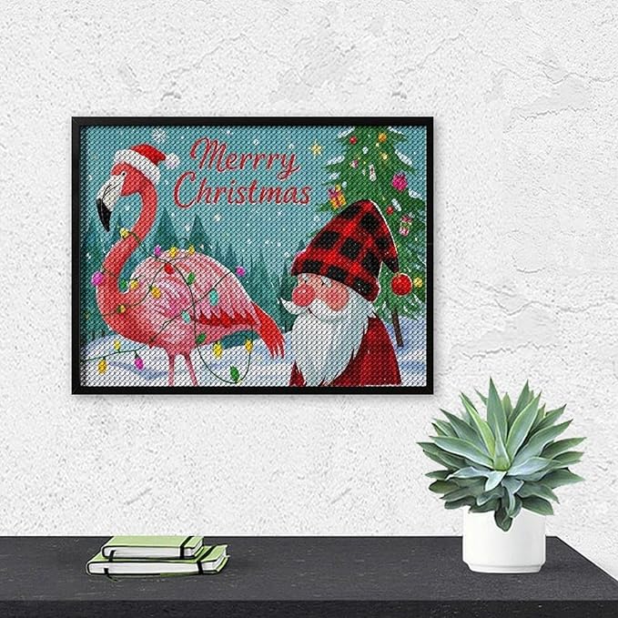 AIVKIEJK Diamond Painting Kits for Adults - Festive Flamingo Christmas Santa Hat Painting DIY 5D Full Drill Diamond Dots Paintings with Diamonds Gem Art and Crafts Home Decor 12"x16"