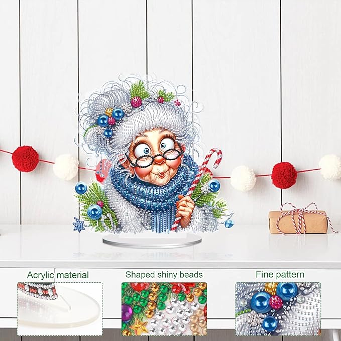 antor 5D Diamond Art Painting Ornament Kits Lovely Grandma, DIY Diamond Art Painting Desktop Ornament, Special Shaped Crystal Rhinestone Diamond Art Table Top Home Office Christmas Decor (24x24.8cm)