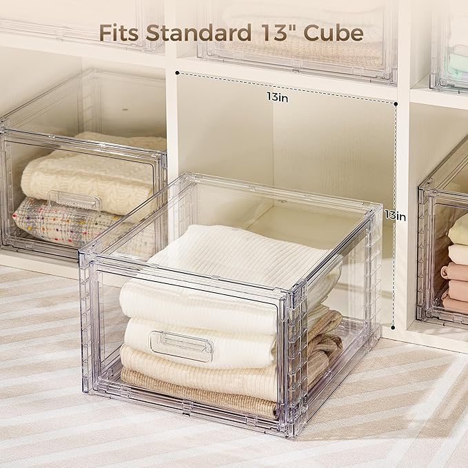 Vtopmart 2 Pack 18QT Clear Stackable Storage Drawers,Easily Assemble Closet Organizers,Plastic Storage Bins for Bathroom,Cabinet,Kitchen Pantry,Under Sink Organization(Medium)