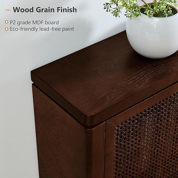 Amposei Mid Century Modern Rattan Sideboard 39.4’’ Small Coffee Bar Console Buffet Cabinet Table for Living Dining Room Entryway Hallway, Walnut