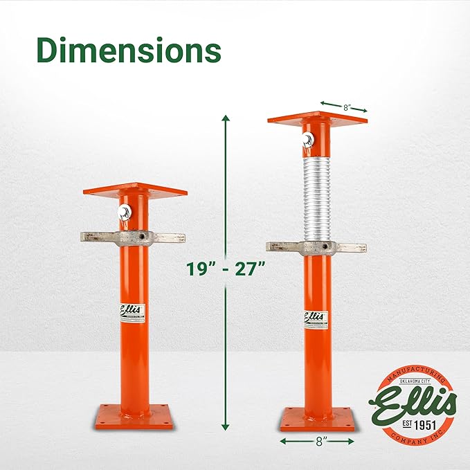 Ellis Manufacturing Light-Duty Steel Construction Jack - Adjustable Screw Jack Post for Floor Leveling, Beams, and Concrete - 18,000 lb Load Capacity - 19"-27" Adjustment, House Jacks for Leveling