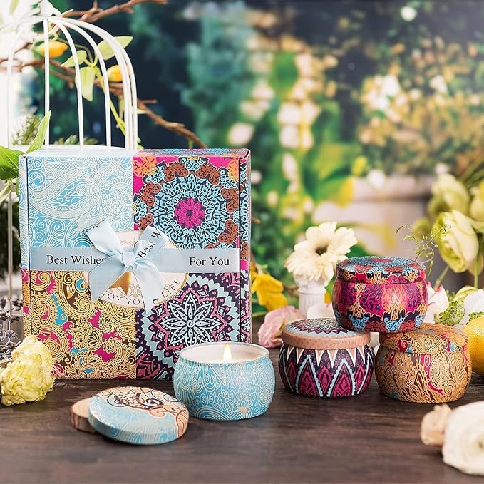 Candle Gift Set Bundle for Women, 2 Sets of 4 Scented Candles (8 Total), 8% Essential Oils, 240H Long Burning Aromatherapy Candles for Home