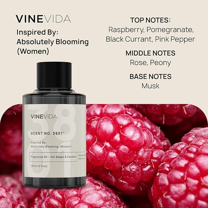 VINEVIDA [4 Oz] Scent No. 3801 Inspired by Absolutely Blooming (Women); Fragrance Oil for Candle Making and Soap Making - Premium Candle Scents for Soy Candles