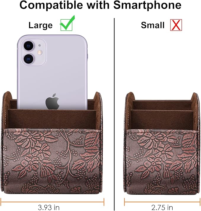 SITHON Remote Control Holder with 5 Compartments – [Upgrade Version] PU Leather Remote Caddy Desktop Organizer Store TV, DVD, Blu-Ray, Media Player, Smart Phones, Heater Controllers, Antique, Large