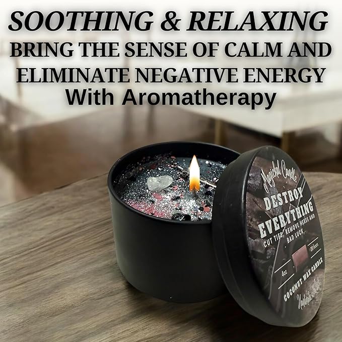 Destroy Everything Spiritual Candle to Cut Ties, Remove hexes and Bad luck | Energy cleansing | Soy Candles Non Toxic | Sage Candle | Cleanse Your Home & Calm, Soothe, Restore Body & Mind (Set Of 3)