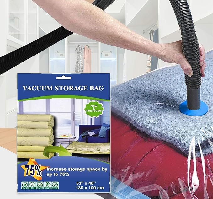 24 Pack The Largest Vacuum Seal Storage Bag Space Saver 51"x40"in (130x100cm) Jumbo size Airtight, Waterproof, for Clothes, Blankets, Pillows, Bedding, Winter Closet Organizing, Comforters.