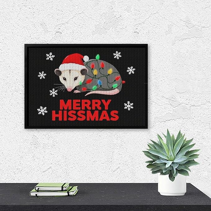 AIVKIEJK Diamond Painting Kits for Adults - Christmas Possum Merry Hissmas Painting DIY 5D Full Drill Diamond Dots Paintings with Diamonds Gem Art and Crafts Home Decor 8"x12"