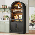 Vlsrka 71" Tall Arched Kitchen Pantry Cabinets, Wood Kitchen Storage Cabinets/Arched Bookshelf/Bookcase,China Cabinet with Open & Adjustable Shelves, Induction LED Light (Black A)