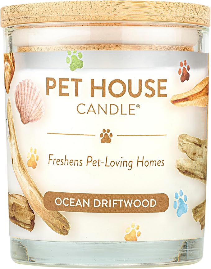 Pet House Candles, Clean Long-Burning, Scented Pet Friendly Candles, Plant-Based, 60 Hour Burn Time - Ocean Driftwood, 9 oz