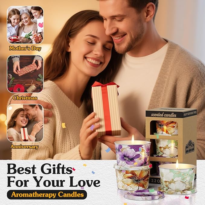 3-Pack Aromatherapy Candle Set - Travel-Size Scented Candles 2.5 oz Each | 10+ Hour Relaxing Long-Lasting Burn | Fragrant Soy Candles for Home, Gifts, Meditation & Christmas