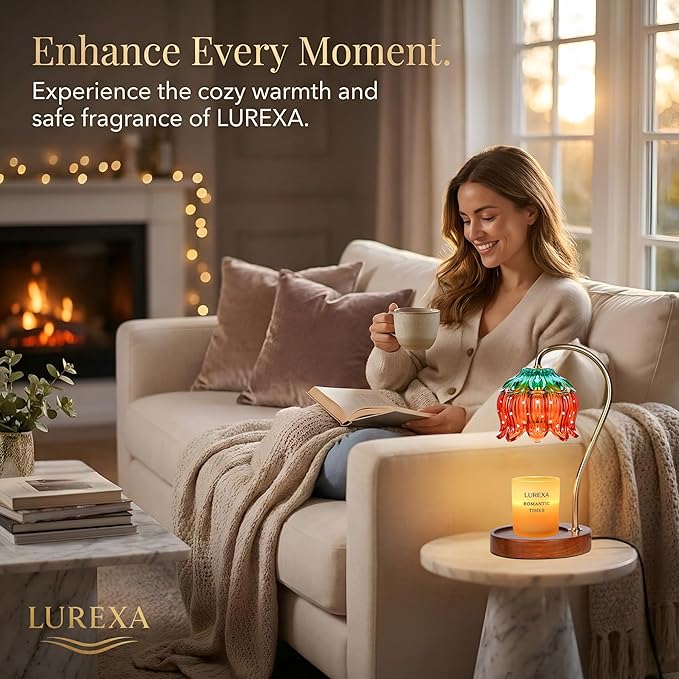 Candle Warmer Lamp with Timer, Dimmable Wax Melt Lamp for Large & Standard Jar Candles, Includes 2 GU10 Bulbs, Elegant Vintage Home Decor Gift for Women & Mom (A1-Strawberry Lotus)