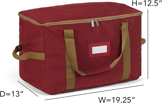 Covermates Keepsakes Adjustable Ornament Storage Bag – Heavy-Duty Polyester, Padded Dividers & FlexGrid Trays – Protective Holiday Ornament Organizer with Handles & Label Window, Red