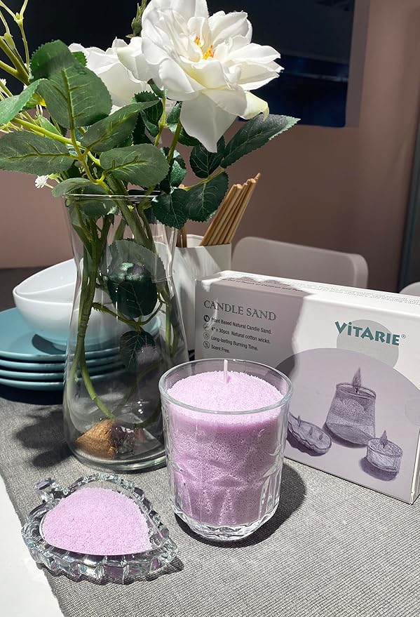 VITARIE Refillable Pearled Candle Sand 18oz, Unscented, 30 Cotton Wicks, 1.1lb Long Burning, Candle Making Kit, Rose Purple