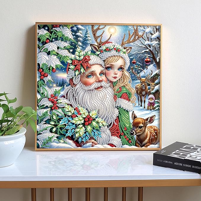 antor Christmas Santa Claus and Reindeer 5D Special Shape Diamond Painting Kits for Adults, Crystal Rhinestones DIY Diamond Art for Home Wall Decor Gift, 12×12 Inch
