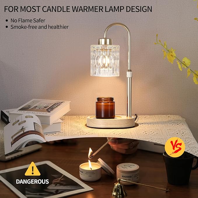 MEIXISUE Gold Candle Warmer Lamp with Dimmer and Timer,Home Decor Lamp for Scented Jar,Electric Wax Melt Warmer,Mother's Day/Birthday/Christmas Gifts for Mom/Wife,Adjustable Height,with 2 Bulbs