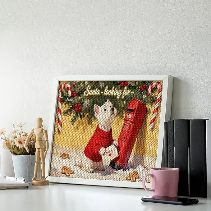Diamond Painting Kits for Adults - Cute Scottish Terrier Christmas Westie Dog Holding Santa Letter Painting DIY 5D Full Drill Diamond Dots Paintings with Diamonds Gem Art And Crafts Home Decor 16"x20"