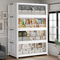 160GAL Plastic Storage Bins with Lid, 640QT Extra Large Stackable Closet Organizers and Storage, Collapsible Storage Boxes with Wheels, Folding Cabinet for Home Kitchen Office, 4Pack White