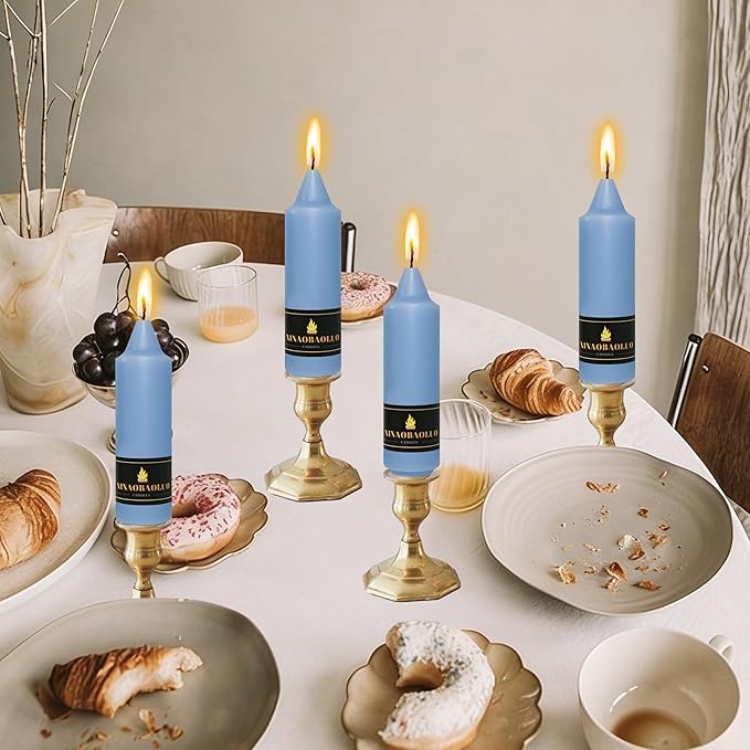 5 inch Short Taper Candle 4 Pack Handmade Dusty Blue Candles Unscented Pastel Candlesticks for Holiday Wedding Dinner Party Seasonal Celebration Birthday Home Decoration