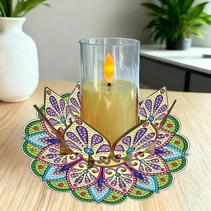 5D DIY Diamond Art Painting PVC Flower Candle Holders Tealight/Tea Light/Votive Candle Holder, for Table Centerpiece Home Décor Party Wedding Dinning-Flower-13