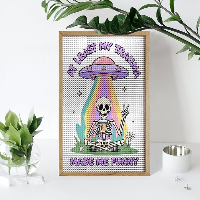 KIVJMSIDJA Skull Skeleton “At Least My Trauma Made Me Funny” Diamond Art Kits for Adults for Beginners, 5D Full Diamond Art Paint 12"x20"