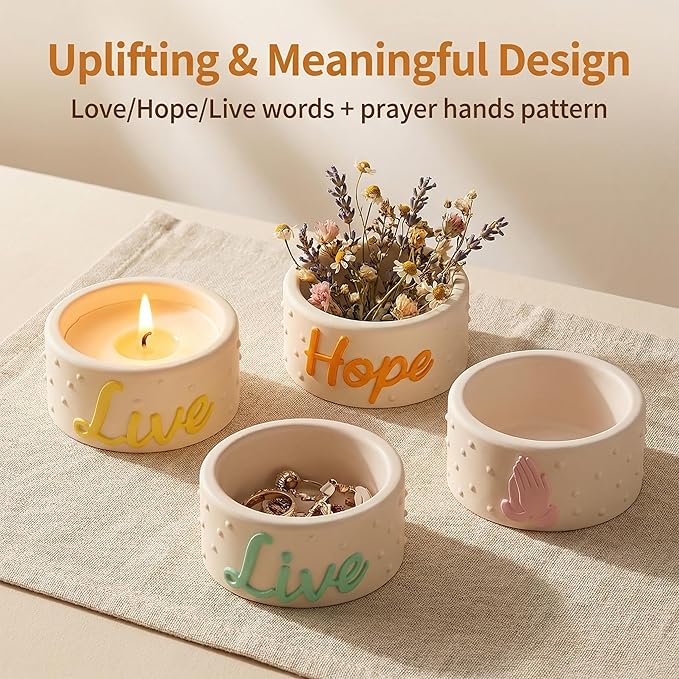 4-Cavity Silicone Candle Mold, Embossed Candle Holder Mold with English Words, Hand Gestures & Polka Dots for DIY Pillar Candles, Resin, Soap, Plaster - Make Elegant Home Decor（5523）