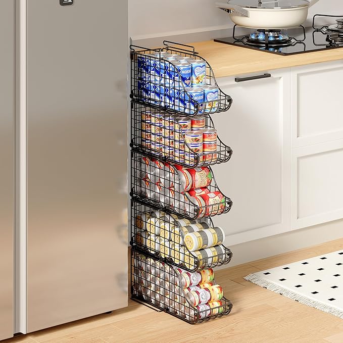 Standing Can Dispenser Bin 3-Pack, Stackable Beverage Drink Pop Soda Can Storage Organizer Basket with Handles, Foldable Canned Food Holder for Kitchen Pantry Countertop Cabinet Patent Pending