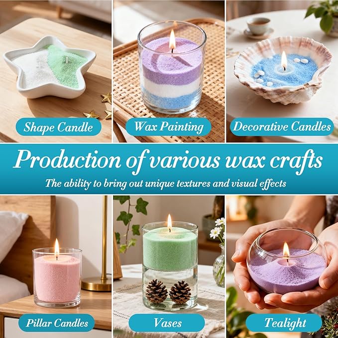 Sukh Candle Sand and Wicks - 430G(0.94lb) Sand Candles with Wicks Green, White, Pink, Blue, Purple Refillable Candle for Weddings, Parties