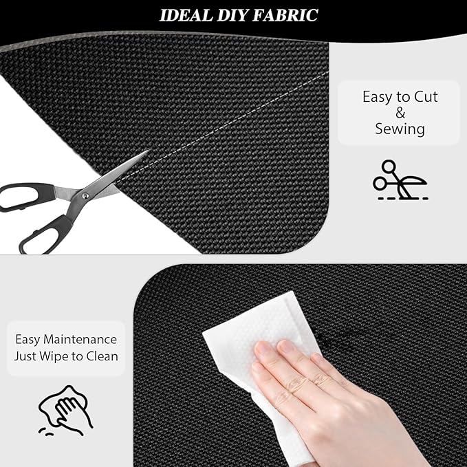 ANMINY 100% Waterproof Outdoor Fabric 10 Yards, 58" W 600D Marine Canvas Fabric with PVC Backing, Ripstop Upholstery Material by The Yard for Furniture Boat Covers Tent Awning, Black