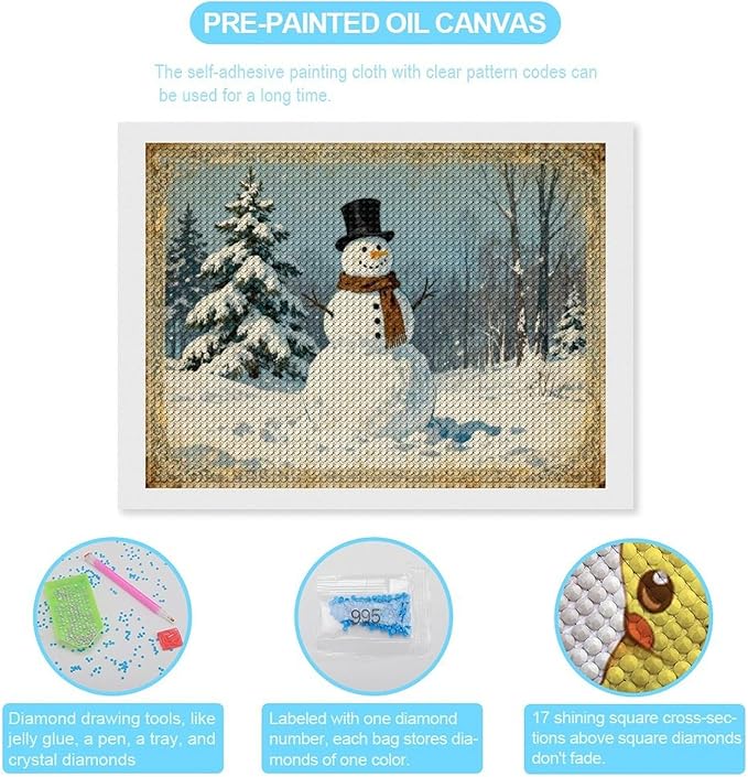 AIVKIEJK Diamond Painting Kits for Adults - Christmas Snowman Painting DIY 5D Full Drill Diamond Dots Paintings with Diamonds Gem Art and Crafts Home Decor 12"x16"