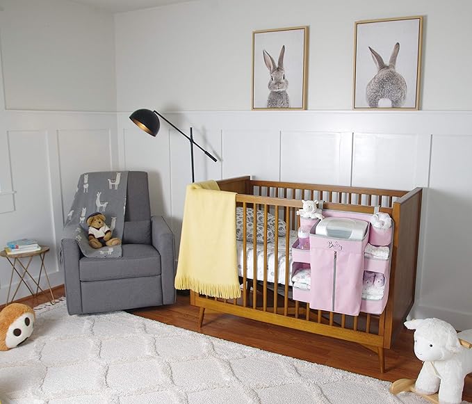 Premium Nursery Organizer for Baby Essentials | Hang on Crib, Changing Table, Playard or Furniture (Pink)