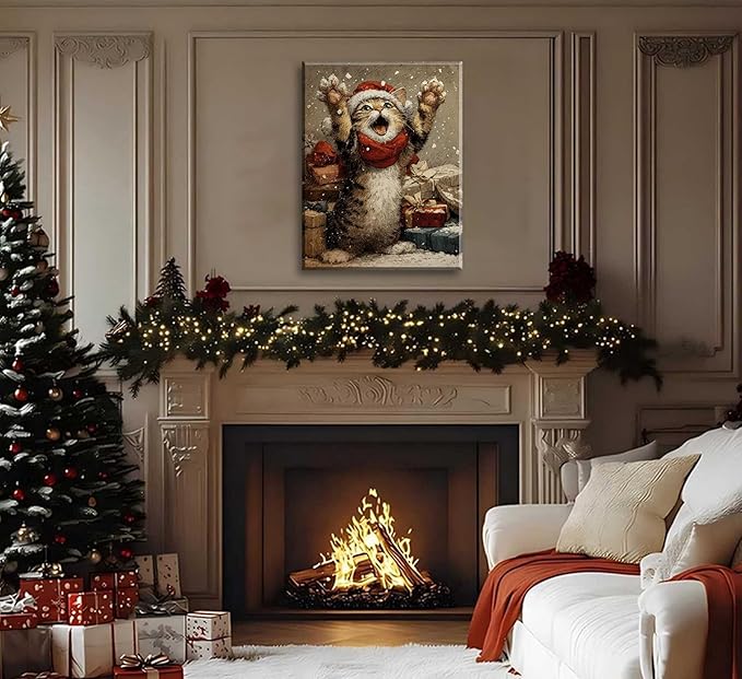 Paint by Number Kit for Adults & Kids, Christmas Cat with Gifts 16x20 Inch, DIY Acrylic Painting Kit with Brushes & Paints, Holiday Art Craft for Home Decor Framed