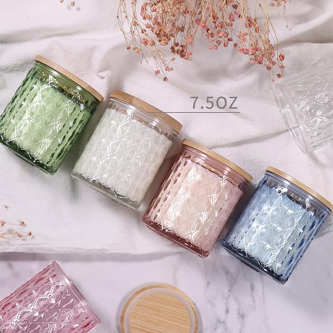 NITIME 15pcs 7.5oz Pink Candle Jars for Making Candles, Glass Candle Vessels with Bamboo Lids and Sticky Labels, Containers for Candle Making Supplies