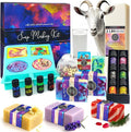 Soap Making Kit for Adults, Make Your Own Soap with Melt & Pour diy gentle soap supplies; 6 Essential Oils, Silicone Soap Mold, Spoon, Dried Flowers, 1.5lbs. Goats Milk Soap Base, 4 Colors, 9 Labels