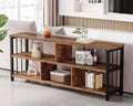IBF Bookshelf, Farmhouse 63” Long Open Book Shelf, Wood Metal 5 Cube Bookcase for Living Room, Low Horizontal Bookshelf for Bedroom, Wide Cubby Storage Organizer for Home Office, Rustic Brown, 63 Inch