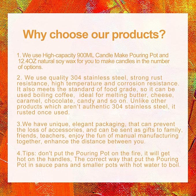 Candle Making Kit Supplies,DIY Craft Tools Including Candle Make Pouring Pot, Sticker, 3-Hole Wicks Holder, Natural Soy Wax and Spoon