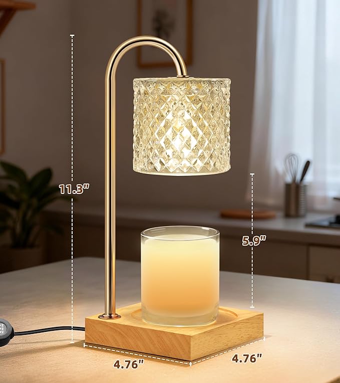 TigQiang Candle Warmer Lamp, Candle Lamp Wax Warmer, Timer & Dimmer 7-Levels, Fits Cup Jar Candle, Top Melting, Crystal Heater Lamp for Scented Wax, Elegant Home Decor, Clear Glass