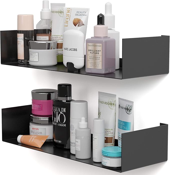 Wallniture Bali Floating Wall Mount Metal U Shape Shelf Book CD DVD Storage Display Bookcase Black Set of 2
