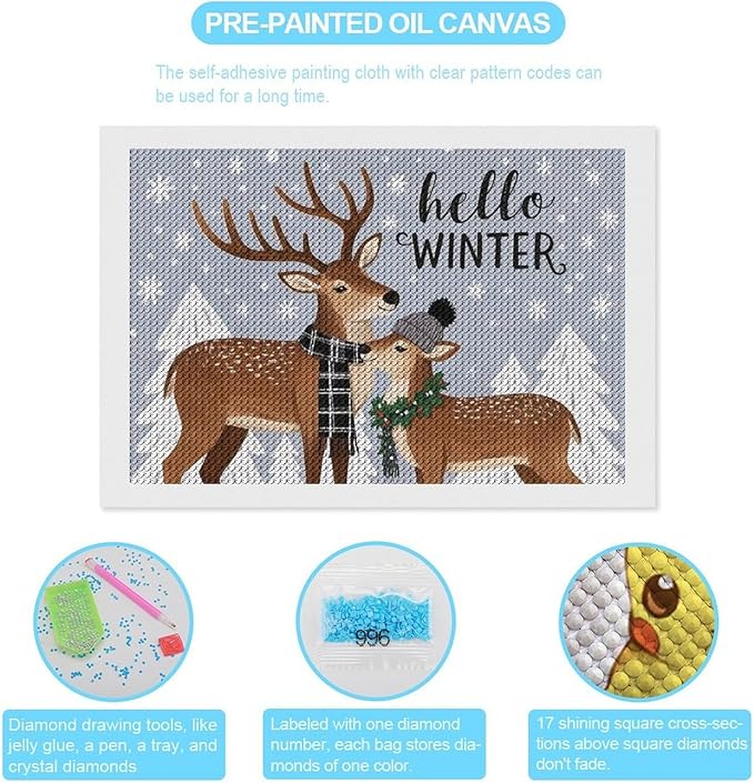 AIVKIEJK Diamond Painting Kits for Adults - Reindeer Snowflake Winter Seasonal Painting DIY 5D Full Drill Diamond Dots Paintings with Diamonds Gem Art and Crafts Home Decor 8"x12"