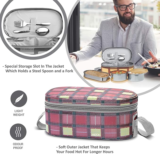 Milton Corporate Lunch Stainless Steel Containers Set of 3, Maroon