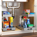 Sorbus Under Sink Organizer with Sliding Tracks – Pull Out Cabinet Organizer with Drawer & Installation Rails – Under Cabinet Bathroom Storage Organizer for Kitchen, Pantry, or Vanity –Silver 2 Pack