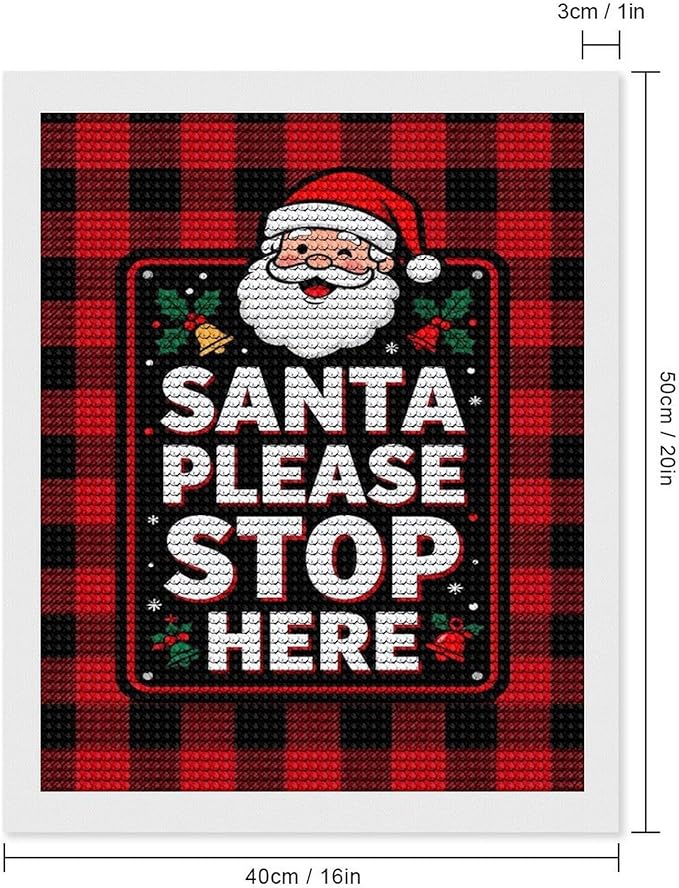 AIVKIEJK Diamond Painting Kits for Adults - Holly & Stars, Santa Please Stop Here Painting DIY 5D Full Drill Diamond Dots Paintings with Diamonds Gem Art and Crafts Home Decor 16"x20"